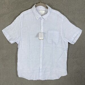 Porter & Ash Button Up Shirt Size XL Short Sleeve 100% Linen Blue